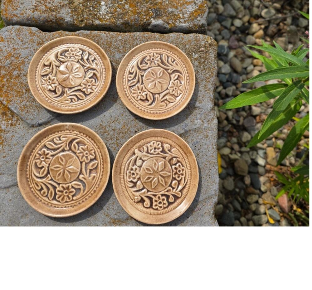 VTG Set of 4 Ceramic Brown 3D Nature Botanical Cottagecore Gardencore Coasters